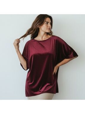 BLUMIN Burgundy Velvet Dolman Top Small Oversized Shimmer Blouse NWT